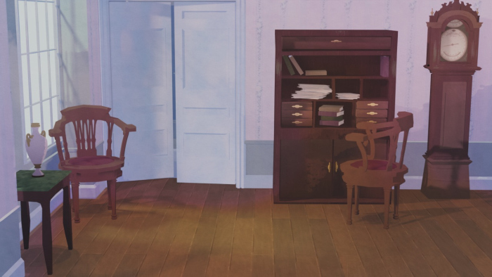 drawing room A 3d render of a regency drawing room, in a cartoony cell shaded style.